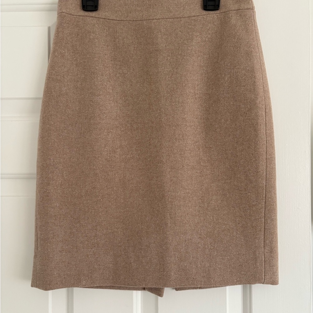 Tan Wool Pencil Skirt